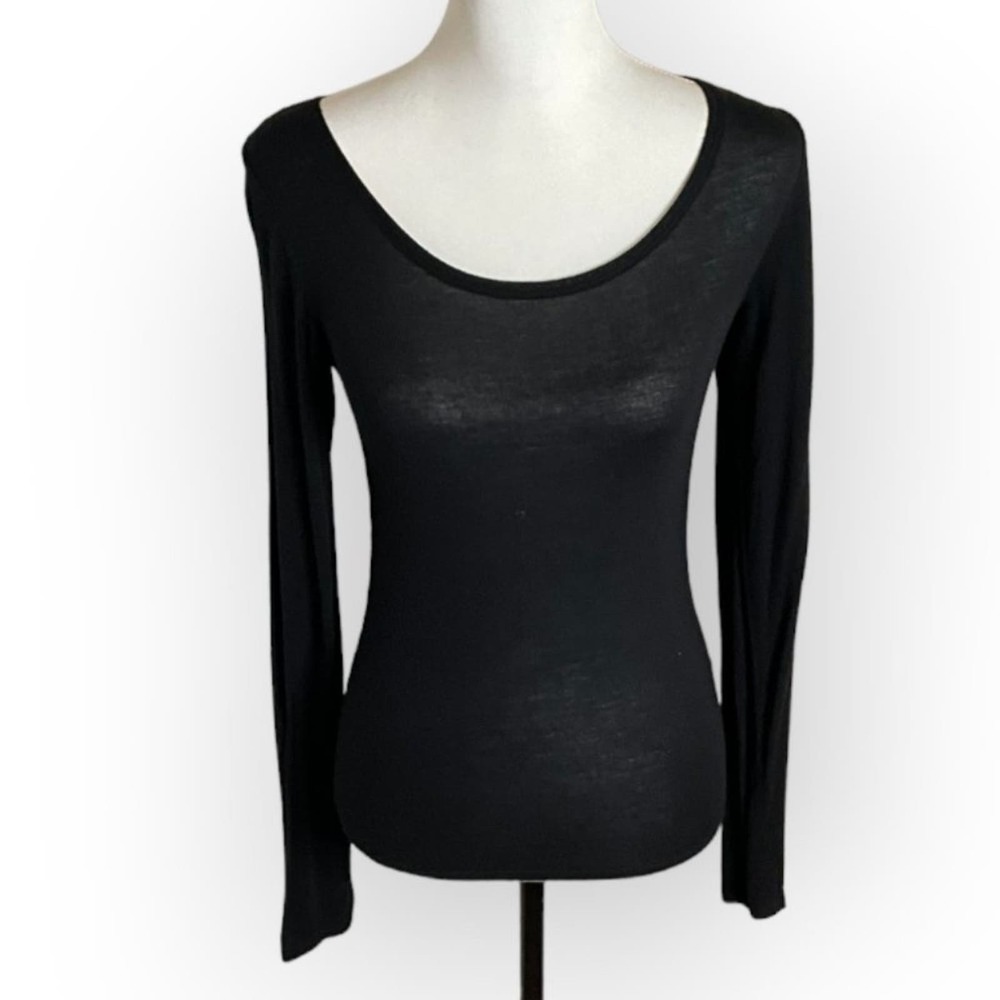 Aeropostale Stretch Woven Pointelle Back Long Sleeve Crewneck Tee Size S - Picture 2 of 6